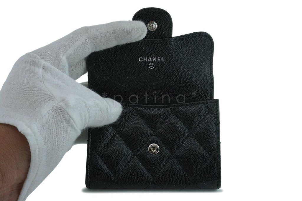 New Chanel Medium Iridescent Black Caviar Card Holder Wallet Case