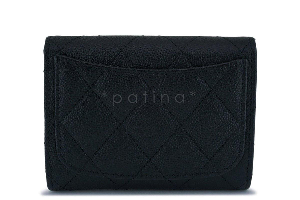 Chanel Black Caviar Medium Flap Card Holder Wallet Case SHW