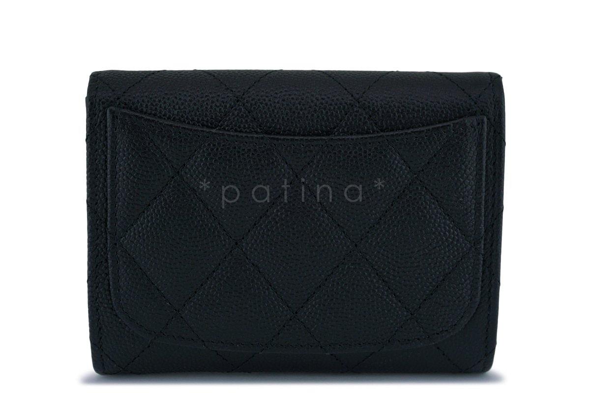 Chanel Black Caviar Medium Flap Card Holder Wallet Case SHW