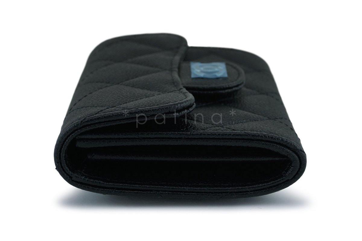 Chanel Black Caviar Medium Flap Card Holder Wallet Case SHW