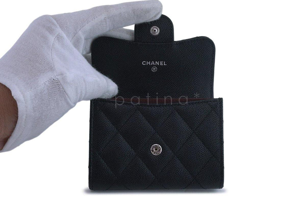 Chanel Black Caviar Medium Flap Card Holder Wallet Case SHW