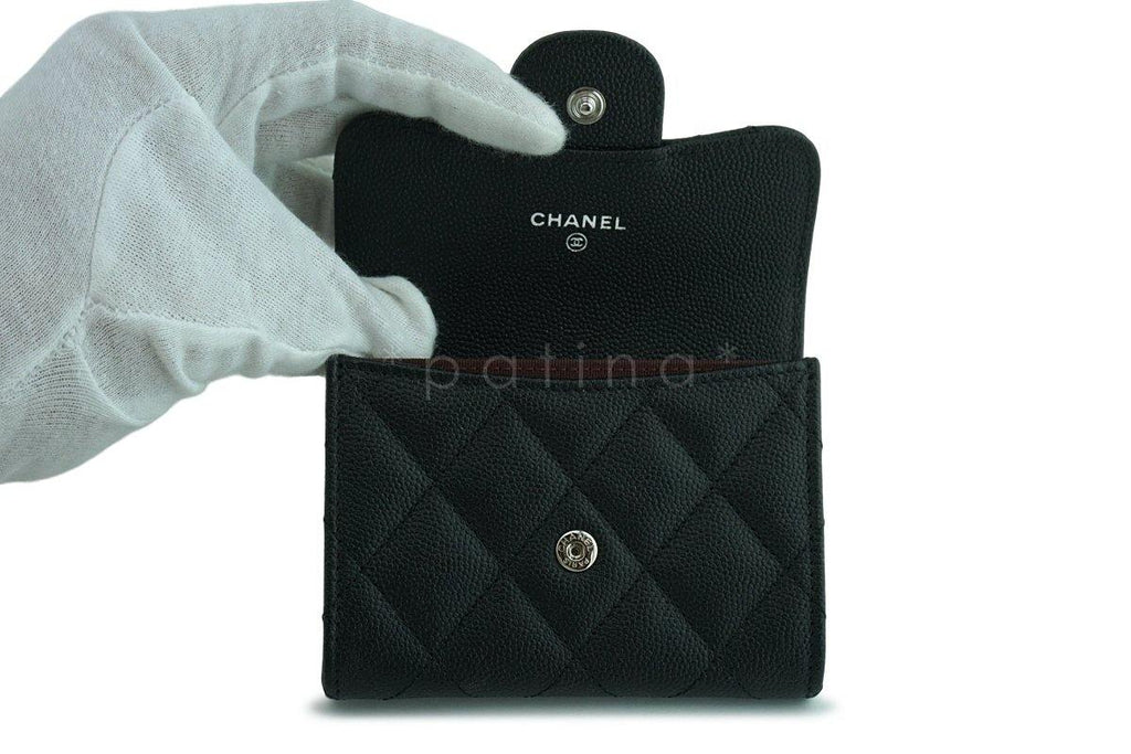 New Chanel Black Medium Caviar Card Holder Wallet Case SHW