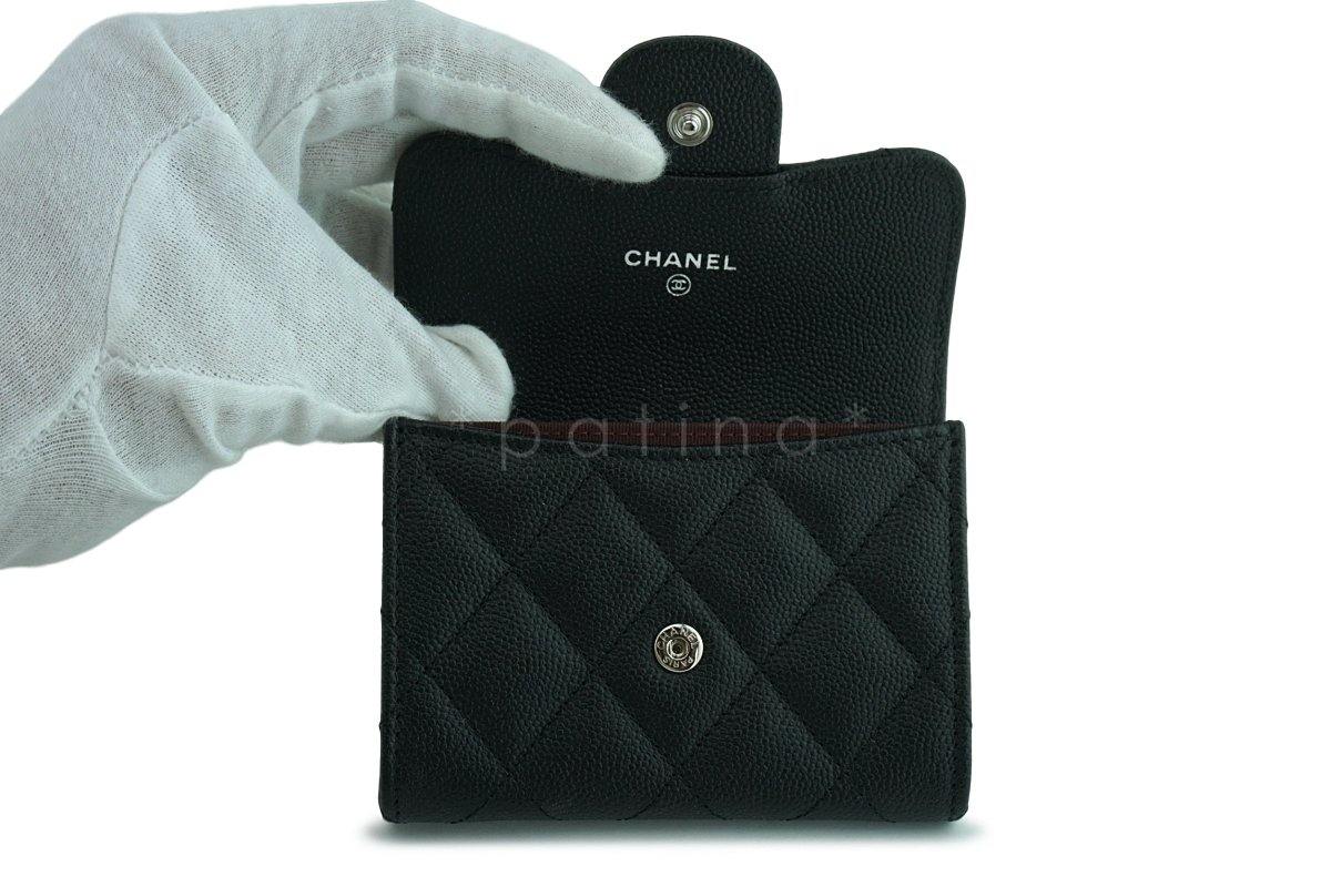 New Chanel Black Medium Caviar Card Holder Wallet Case SHW