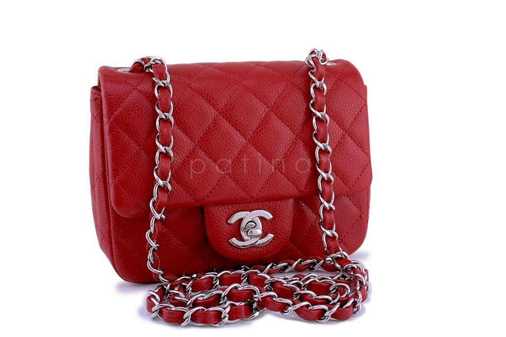 Chanel Red Caviar Classic Quilted Square Mini 2.55 Flap Bag SHW