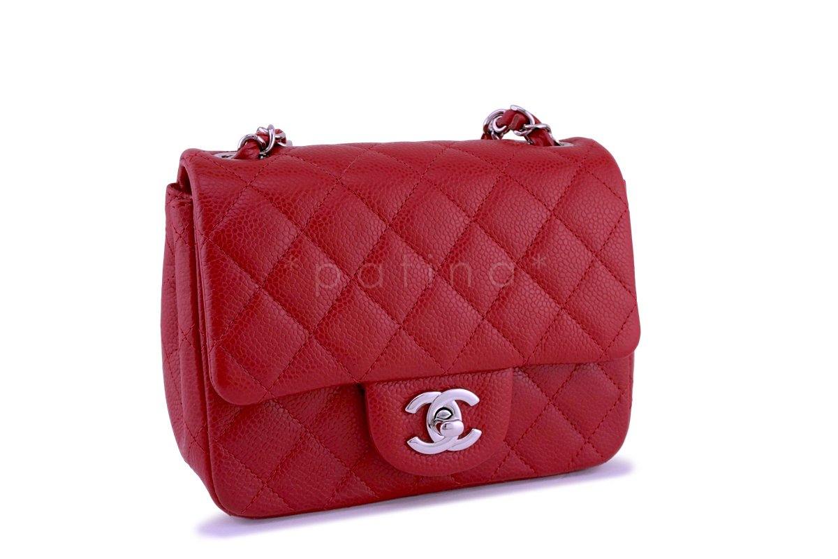 Chanel Red Caviar Classic Quilted Square Mini 2.55 Flap Bag SHW