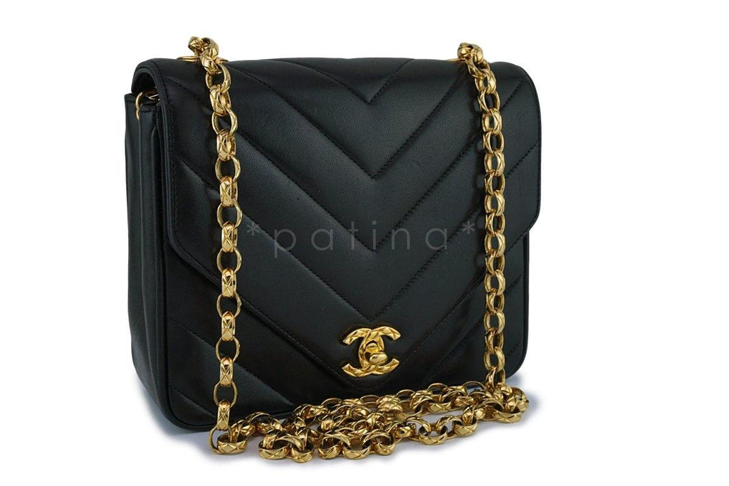 Chanel Black Vintage Gold Chain Classic 2.55 Flap Bag 24k GP