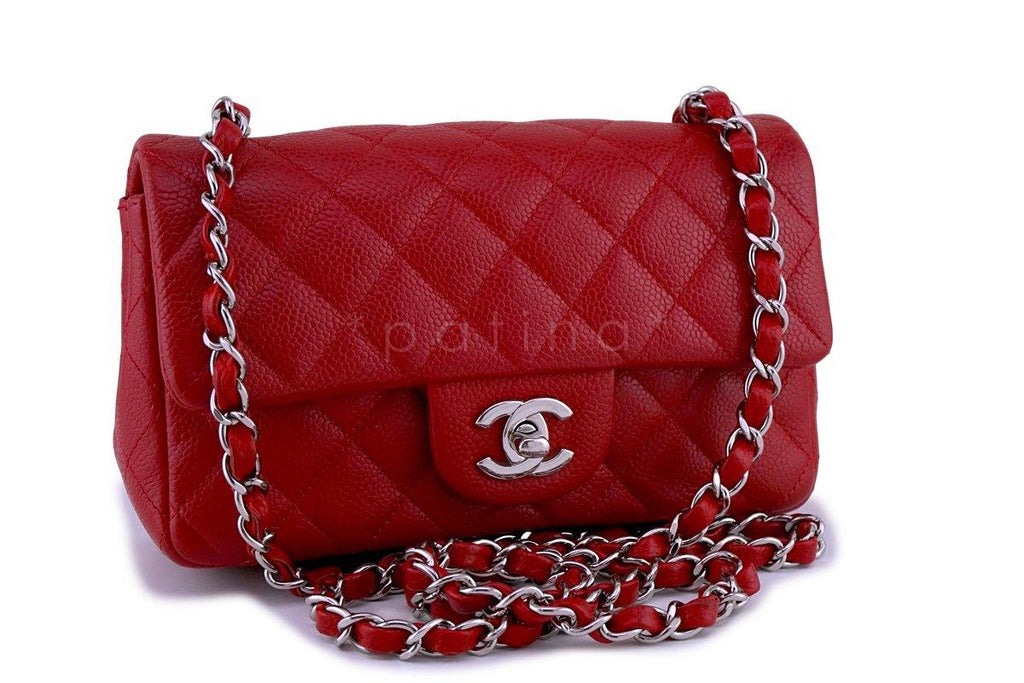 Chanel 14C Red Caviar Classic Quilted Rectangular Mini 2.55 Flap Bag SHW