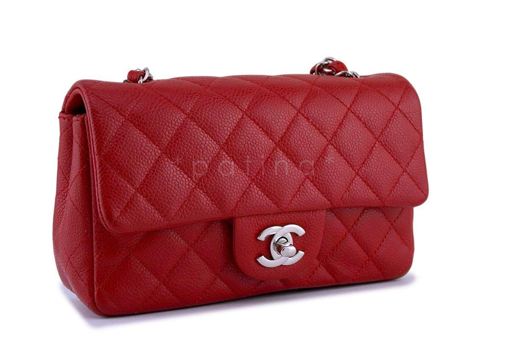 Chanel 14C Red Caviar Classic Quilted Rectangular Mini 2.55 Flap Bag SHW