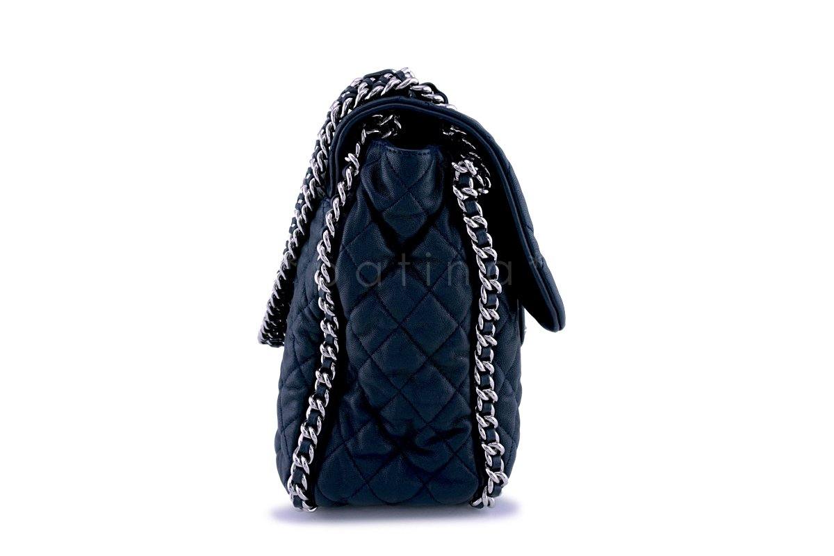 Chanel Navy Blue-Black Chain Around Maxi Luxe Flap Bag