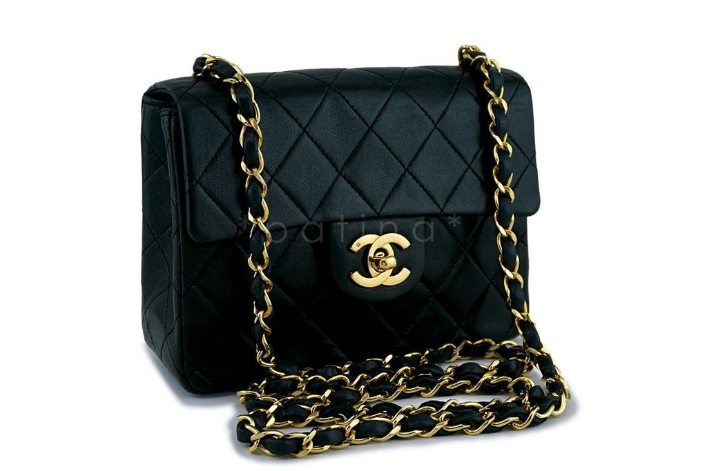 Chanel Black Classic Quilted Square Mini 2.55 Flap Bag 24k Gold Plated