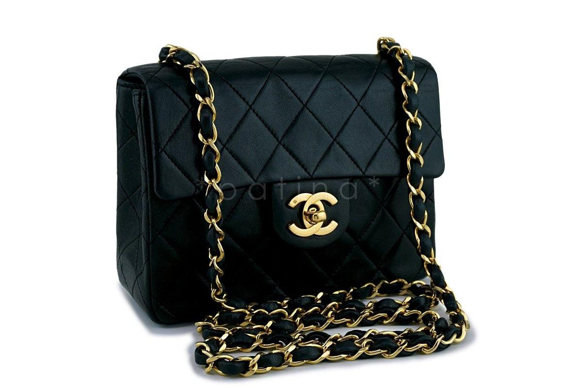 Chanel Black Classic Quilted Square Mini 2.55 Flap Bag 24k Gold Plated
