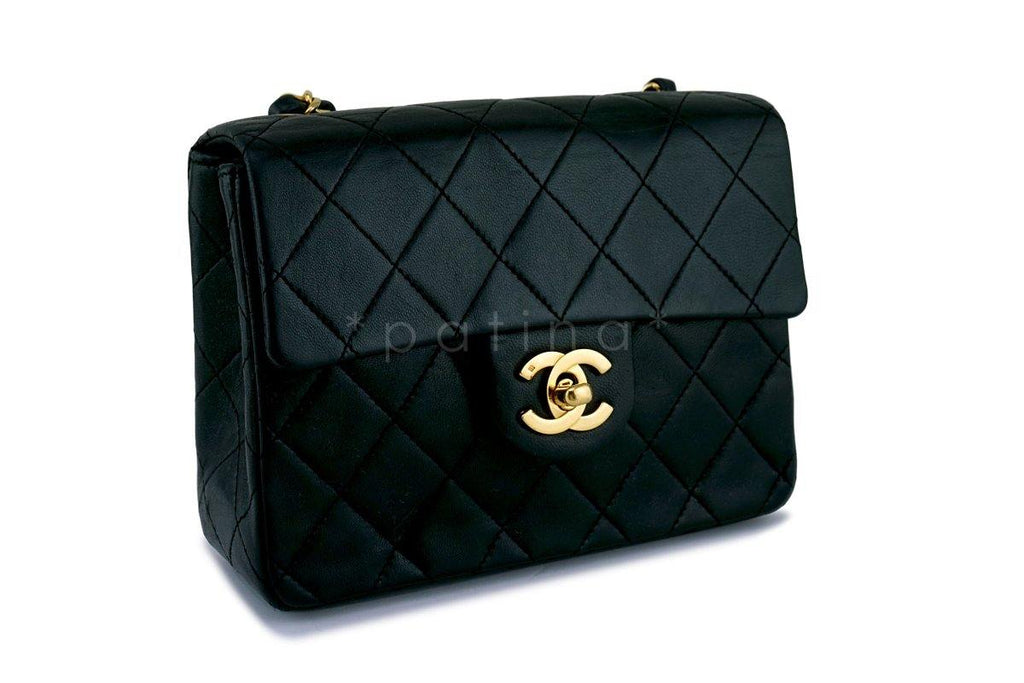 Chanel Black Classic Quilted Square Mini 2.55 Flap Bag 24k Gold Plated