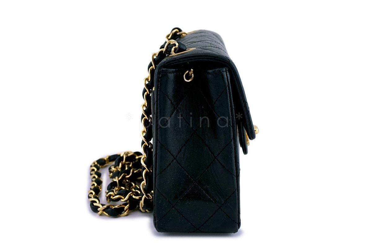 Chanel Black Classic Quilted Square Mini 2.55 Flap Bag 24k Gold Plated