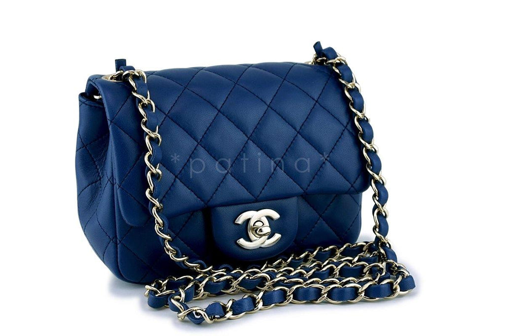 NIB 18C Chanel Blue Classic Quilted Square Mini 2.55 Flap Bag GHW