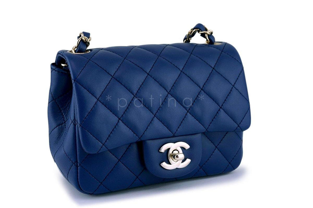 NIB 18C Chanel Blue Classic Quilted Square Mini 2.55 Flap Bag GHW