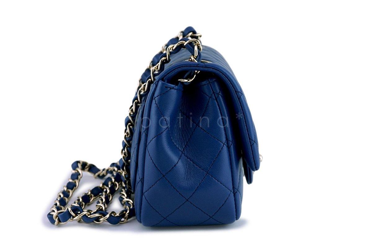 NIB 18C Chanel Blue Classic Quilted Square Mini 2.55 Flap Bag GHW