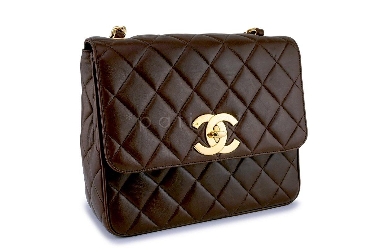 Chanel Vintage Chestnut Brown Quilted Classic Crossbody Flap Bag 24k GHW