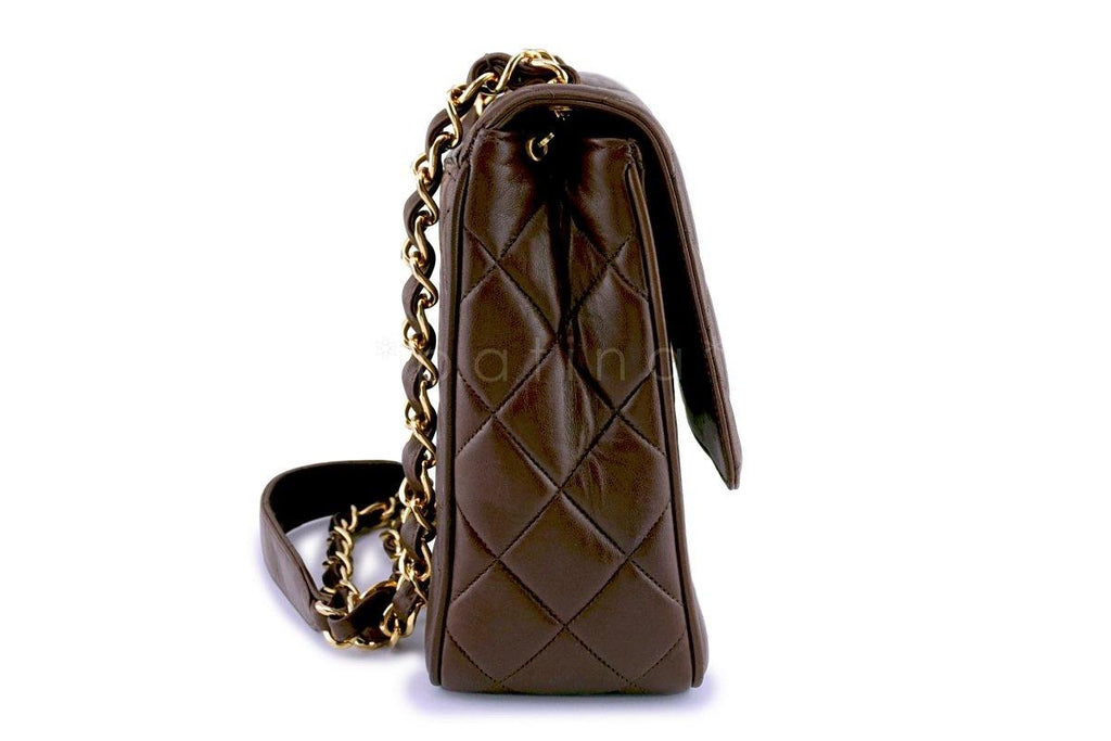 Chanel Vintage Chestnut Brown Quilted Classic Crossbody Flap Bag 24k GHW