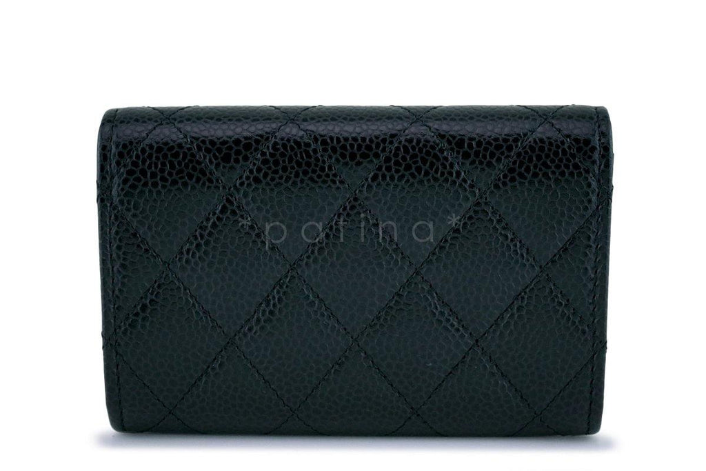 NWT Chanel Black Caviar Compact Flap Snap Card Holder Wallet Case