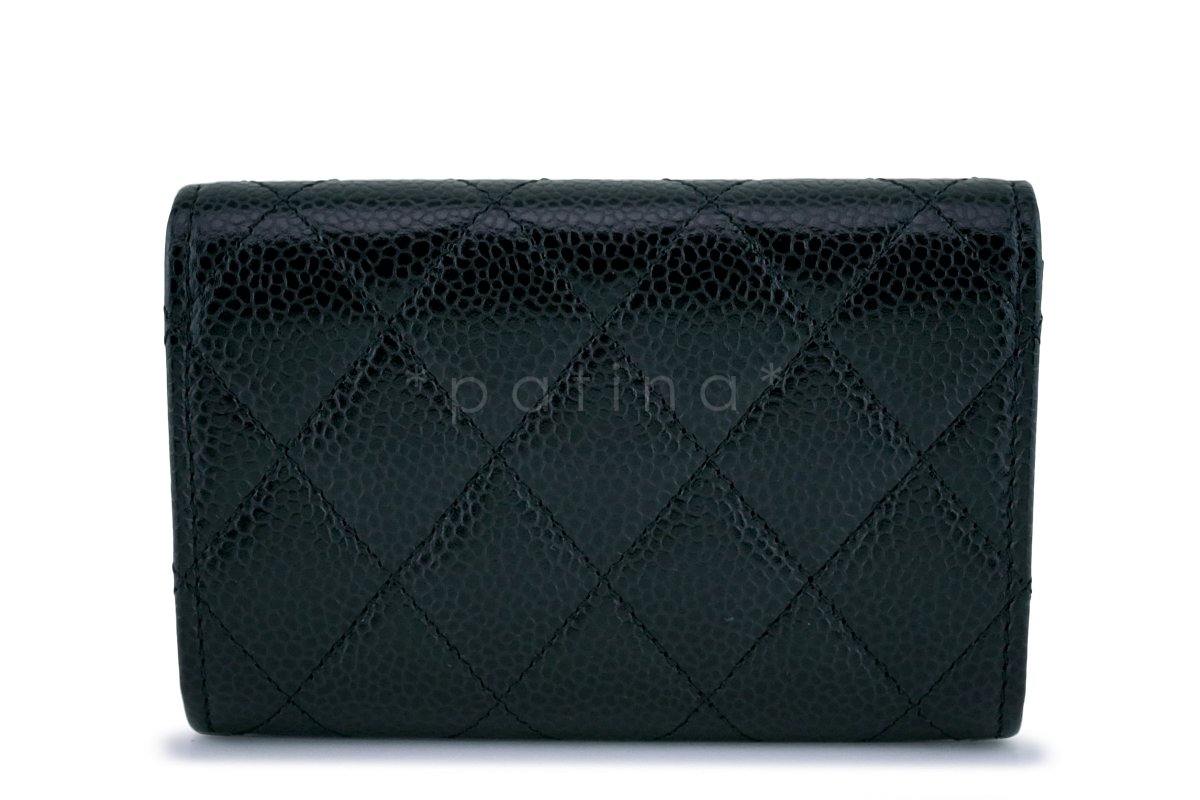 NWT Chanel Black Caviar Compact Flap Snap Card Holder Wallet Case