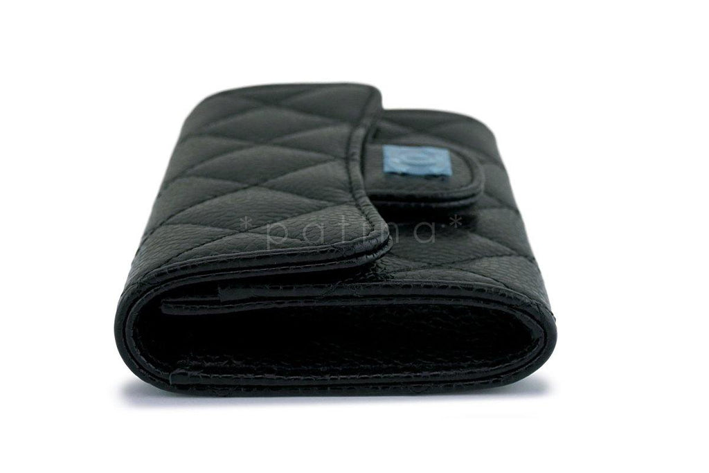 NWT Chanel Black Caviar Compact Flap Snap Card Holder Wallet Case