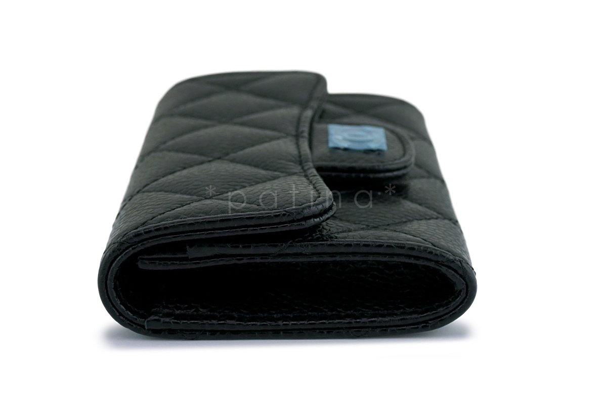 NWT Chanel Black Caviar Compact Flap Snap Card Holder Wallet Case