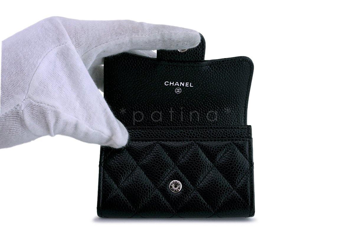 NWT Chanel Black Caviar Compact Flap Snap Card Holder Wallet Case