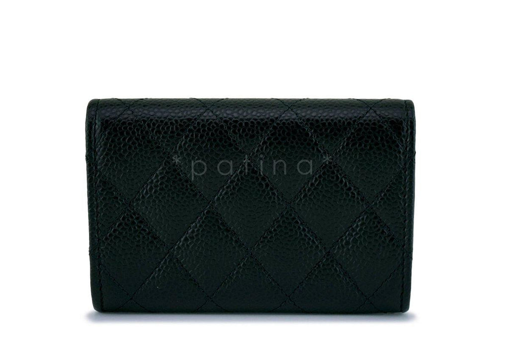 NWT Chanel Black Caviar Compact Flap Card Holder Wallet Case
