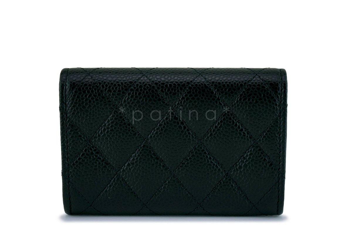 NWT Chanel Black Caviar Compact Flap Card Holder Wallet Case