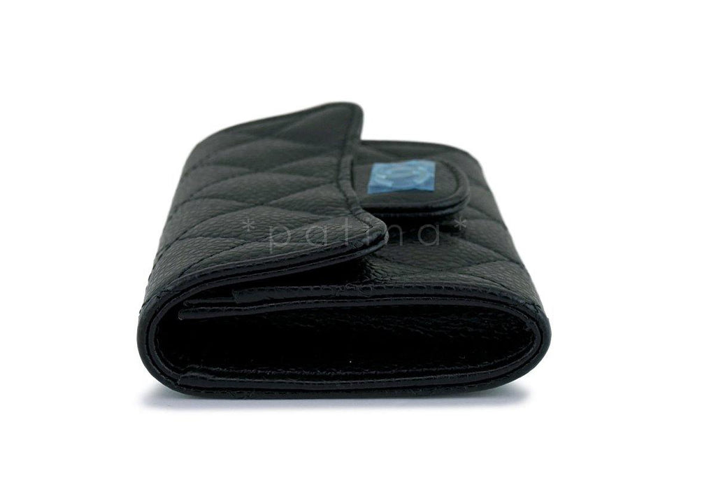 NWT Chanel Black Caviar Compact Flap Card Holder Wallet Case