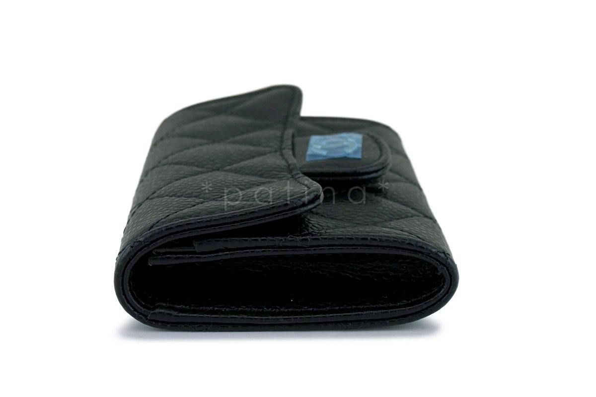 NWT Chanel Black Caviar Compact Flap Card Holder Wallet Case