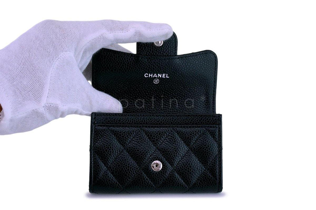 NWT Chanel Black Caviar Compact Flap Card Holder Wallet Case