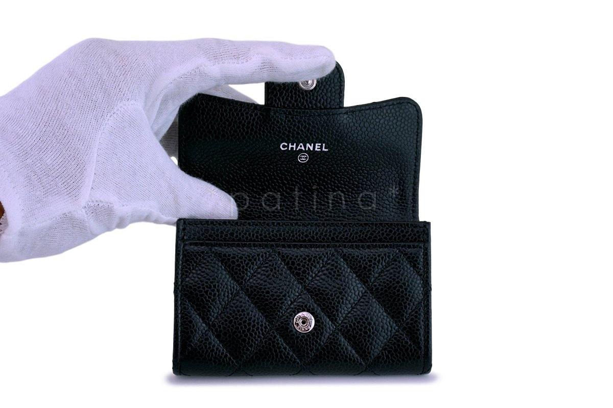 NWT Chanel Black Caviar Compact Flap Card Holder Wallet Case