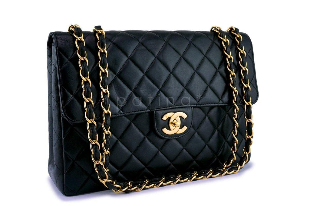 Chanel Black Lambskin Jumbo Quilted Classic 2.55 Flap Bag 24k GHW