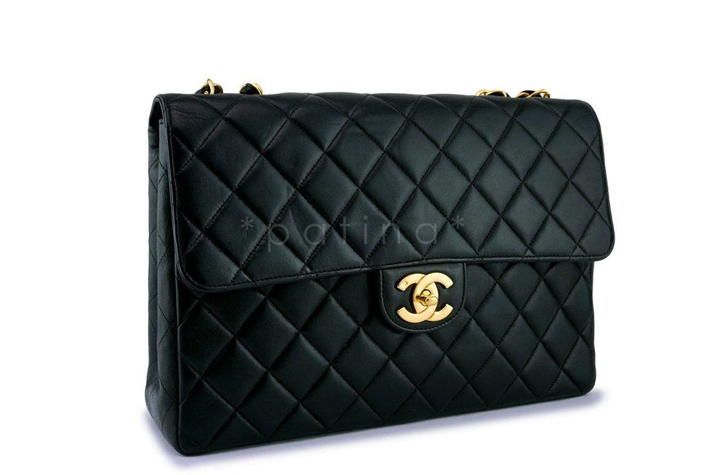 Chanel Black Lambskin Jumbo Quilted Classic 2.55 Flap Bag 24k GHW