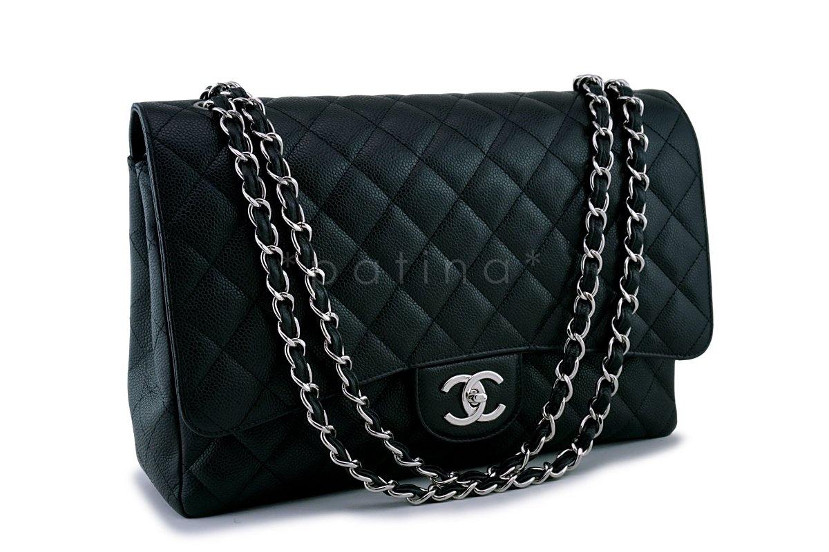 Chanel Black Caviar Maxi Double Flap "Jumbo XL" Bag SHW
