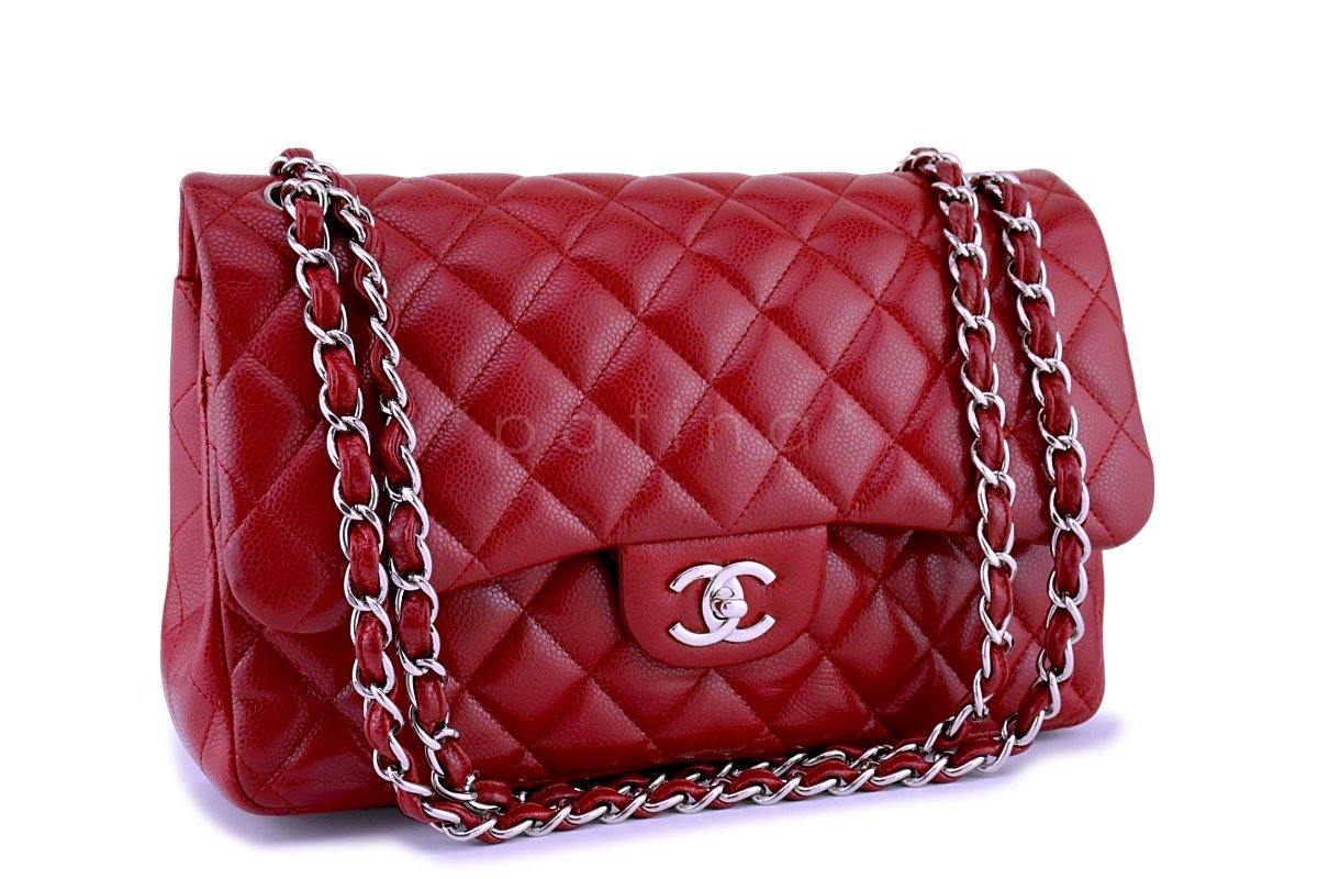 Chanel Red Caviar Jumbo 2.55 Classic Double Flap Bag SHW