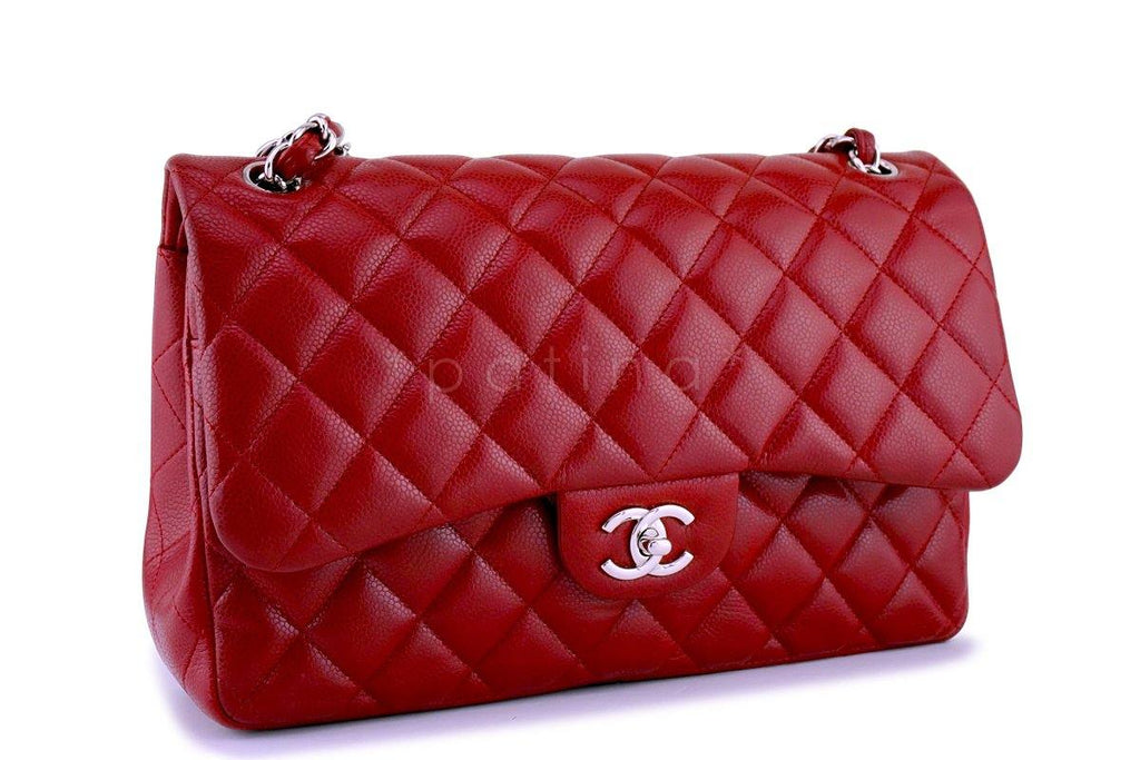 Chanel Red Caviar Jumbo 2.55 Classic Double Flap Bag SHW