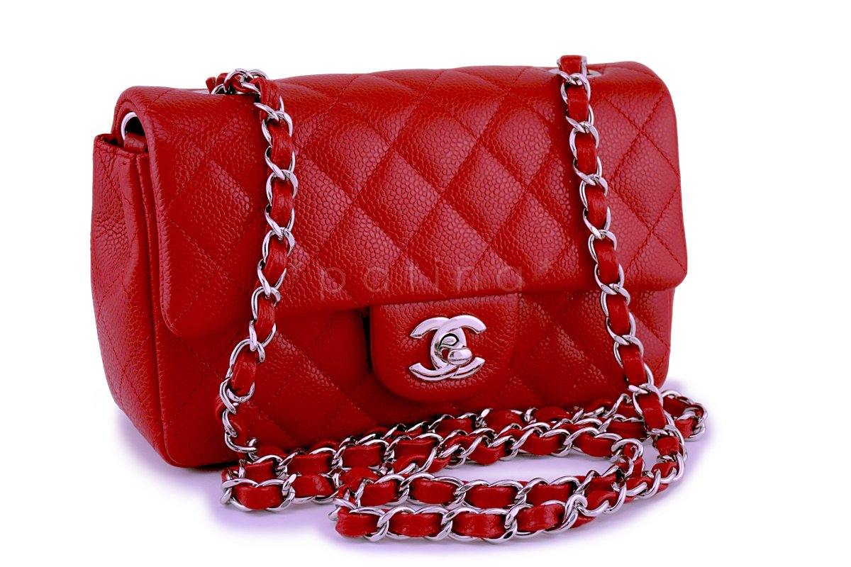 Chanel Red Caviar Classic Quilted Rectangular Mini 2.55 Flap Bag
