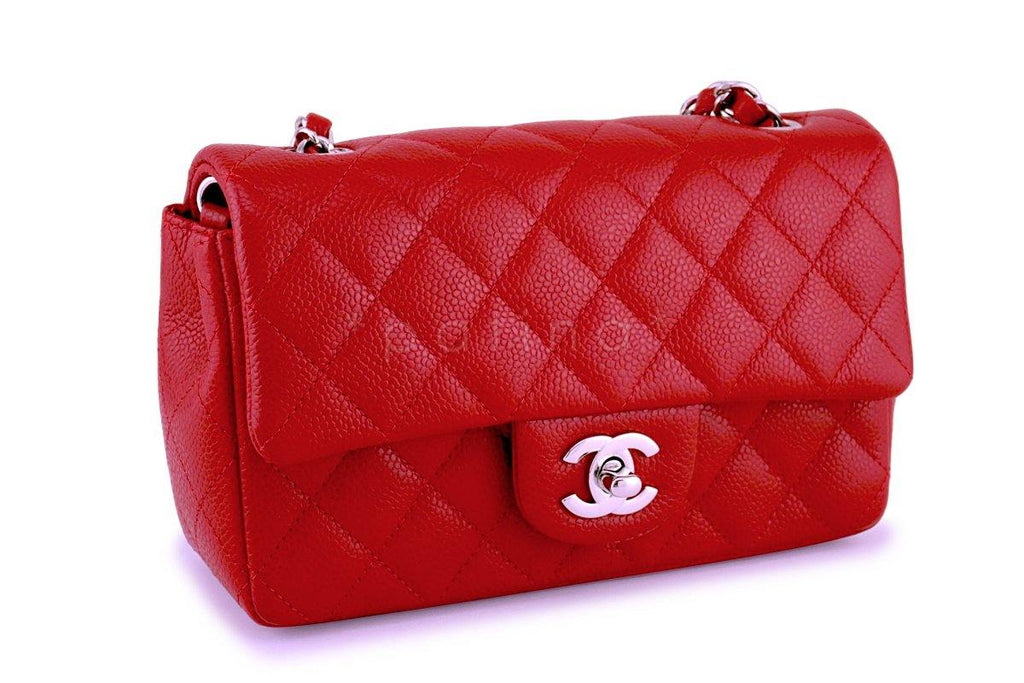 Chanel Red Caviar Classic Quilted Rectangular Mini 2.55 Flap Bag