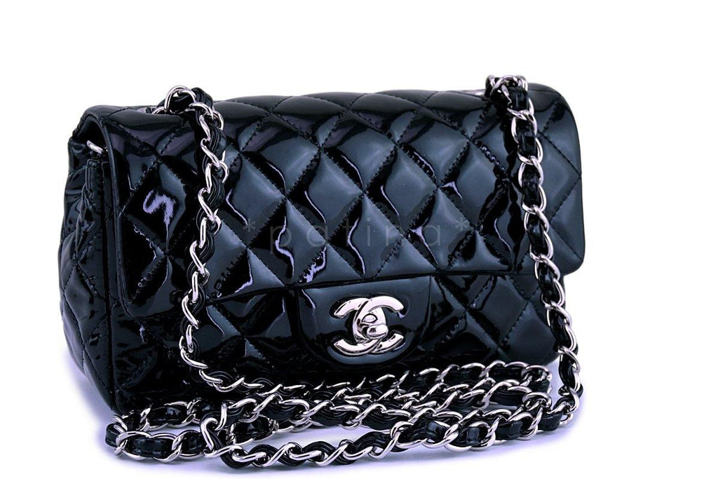 Chanel Black Patent Classic Quilted Rectangular Mini 2.55 Flap Bag
