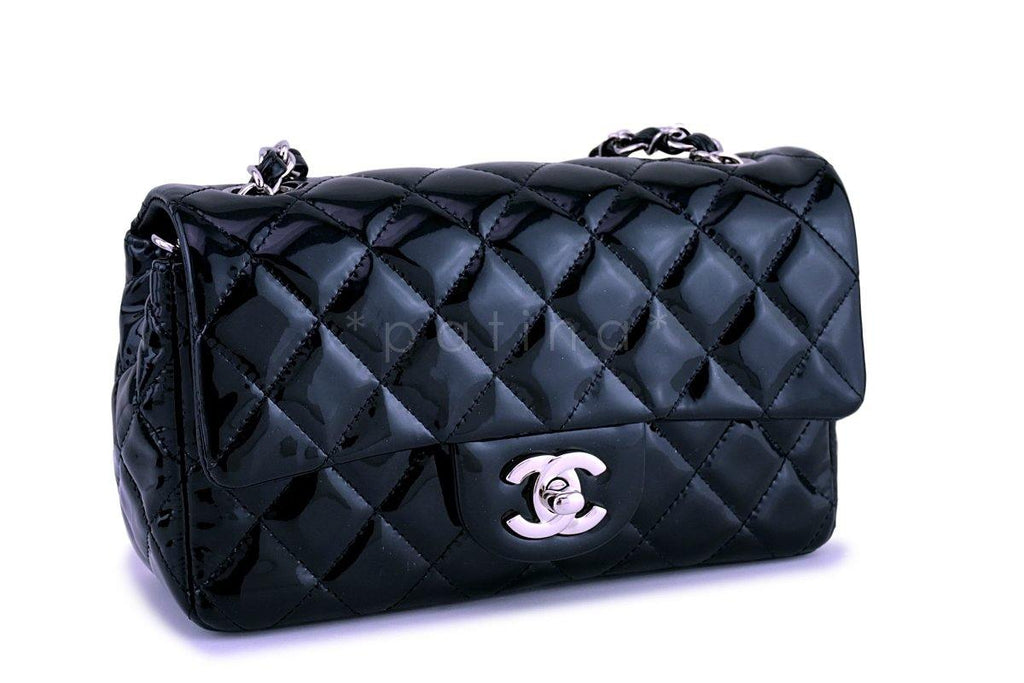 Chanel Black Patent Classic Quilted Rectangular Mini 2.55 Flap Bag