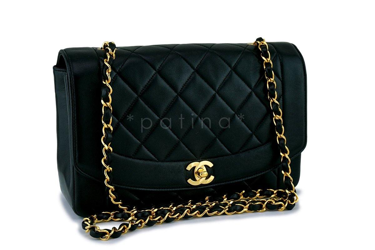 Chanel Black Vintage Quilted Classic "Diana" Shoulder Flap Bag 24k GHW