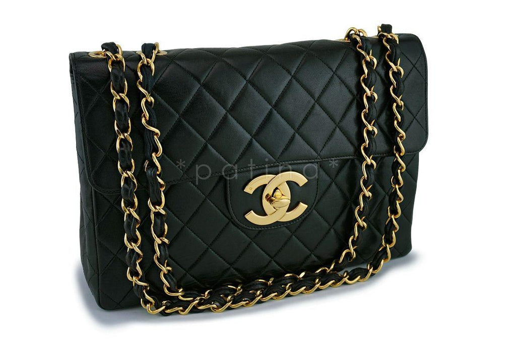 Chanel Vintage Black Lambskin Jumbo Flap Bag 24k GHW