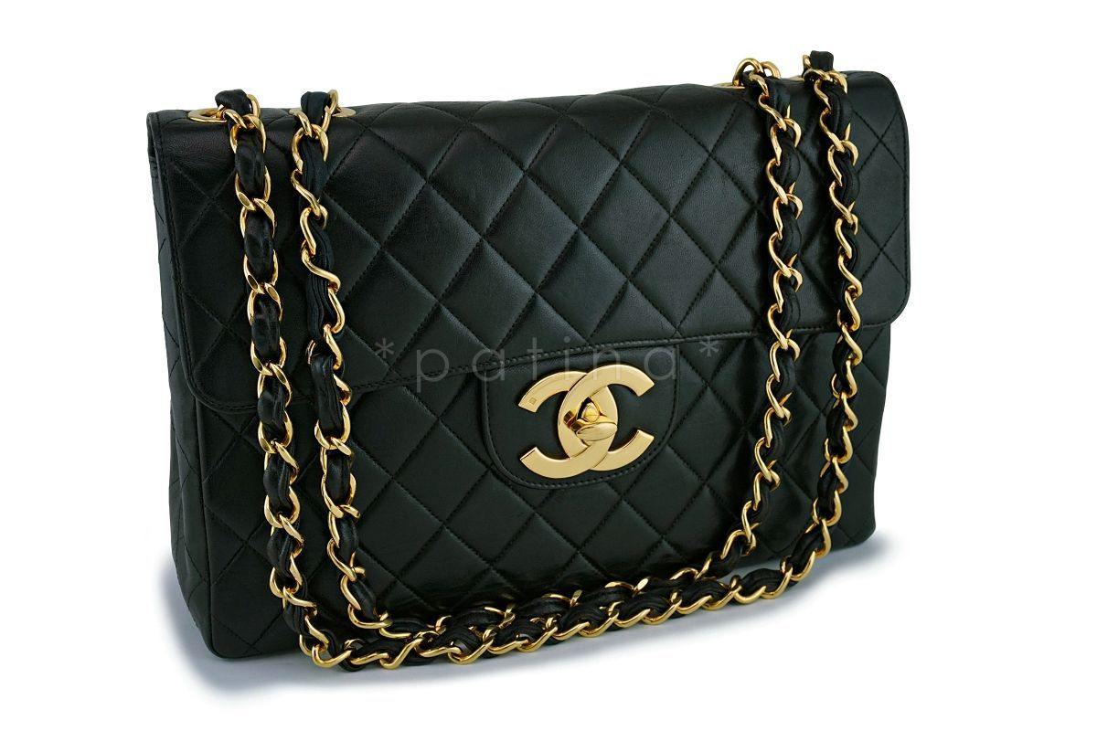 Chanel Vintage Black Lambskin Jumbo Flap Bag 24k GHW