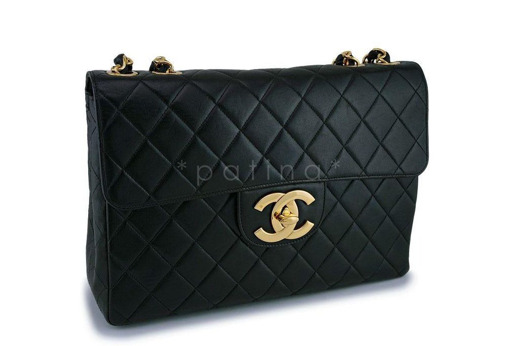 Chanel Vintage Black Lambskin Jumbo Flap Bag 24k GHW