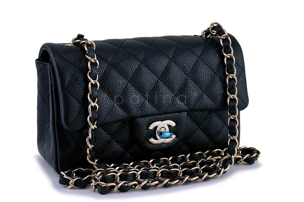 NWT 18S Chanel Black Caviar Classic  Rectangular Mini 2.55 Flap Bag GHW