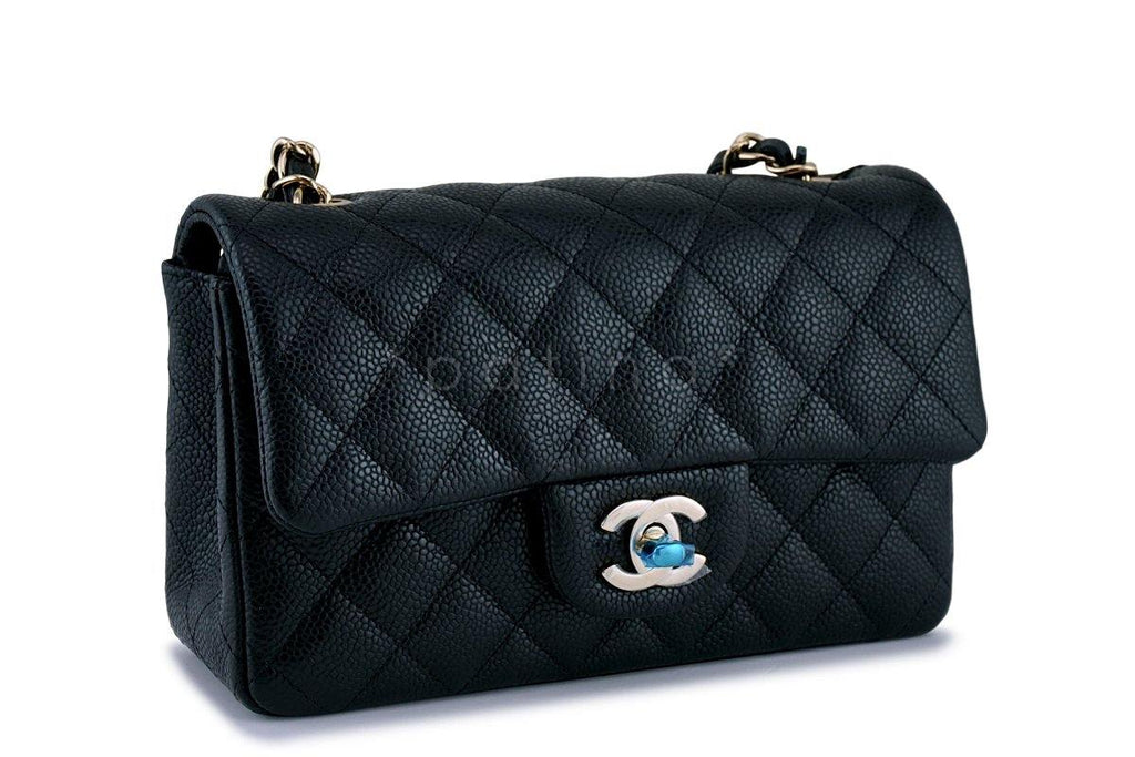 NWT 18S Chanel Black Caviar Classic  Rectangular Mini 2.55 Flap Bag GHW