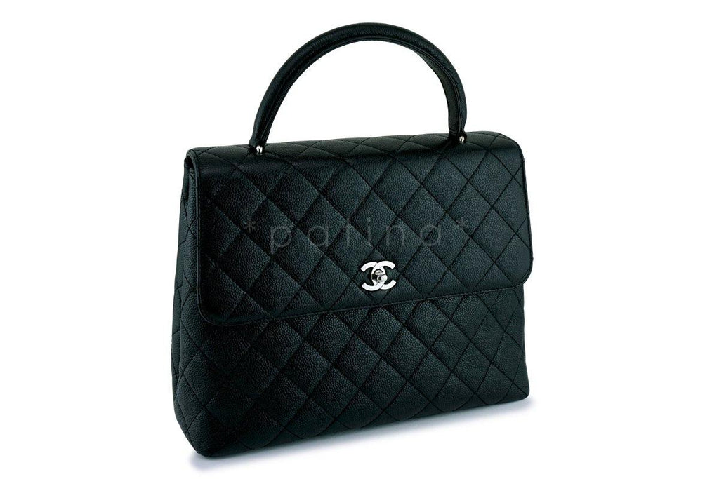 Chanel Black Large Caviar Classic Quilted Kelly Flap Bag SHW