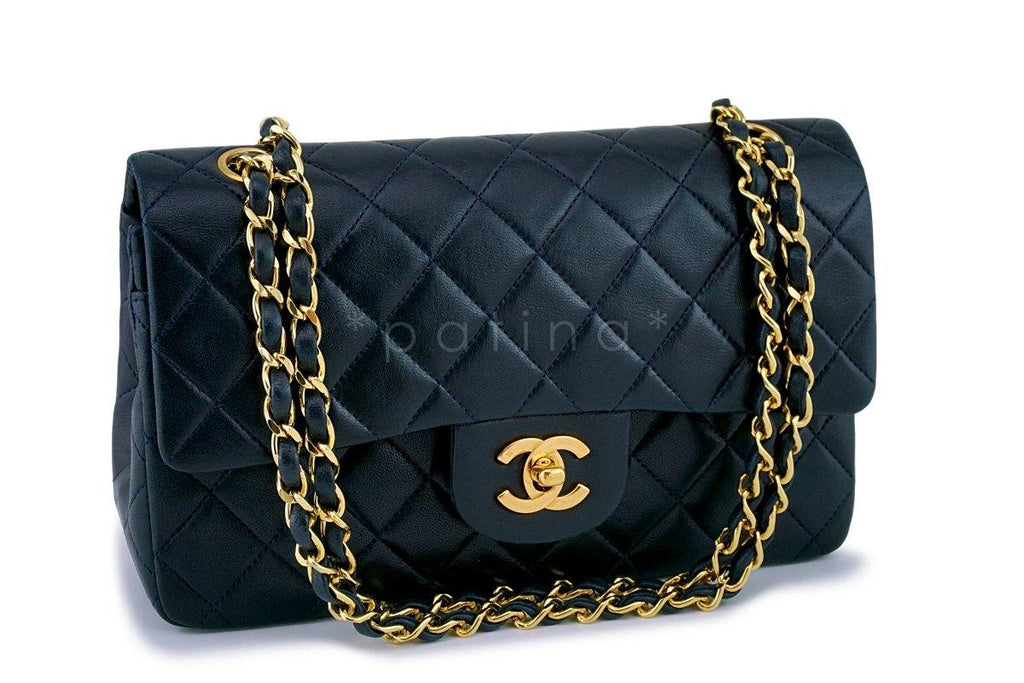 Chanel Small Blue-Black Classic Lambskin Double Flap Bag